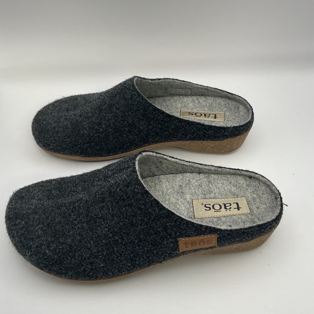 Taos Wooldridge Grey Wool Clogs Mules Made in Spain Women 39 EU 8 US - Picture 3 of 10